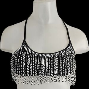 PINK Black and White Fringe Bikini Top